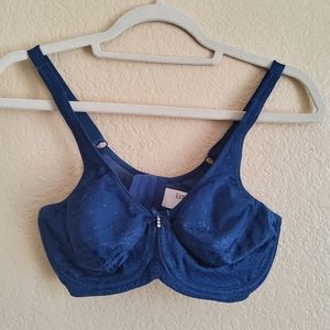Lunaire Lace Full Coverage Underwire Bra Size 32DD Blue New